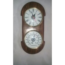 Antique Wooden Clock Thermometer Weather Station